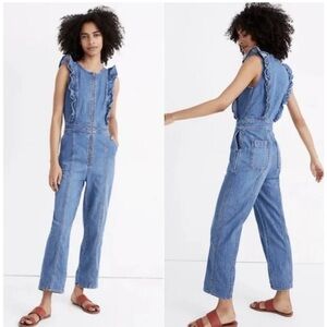 Madewell Denim Ruffle Sleeve Zip Front Jumpsuit Womens Size 00